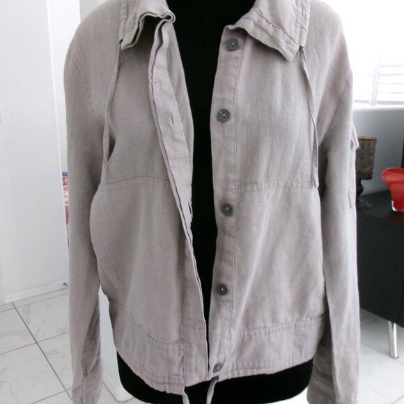 L.O.G.G. Grey Linen Button Down Jacket Large Pockets Washable S Collared Gray - Picture 9 of 12